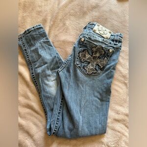 Miss Me Light Blue Skinny Jeans with Embellished Cross